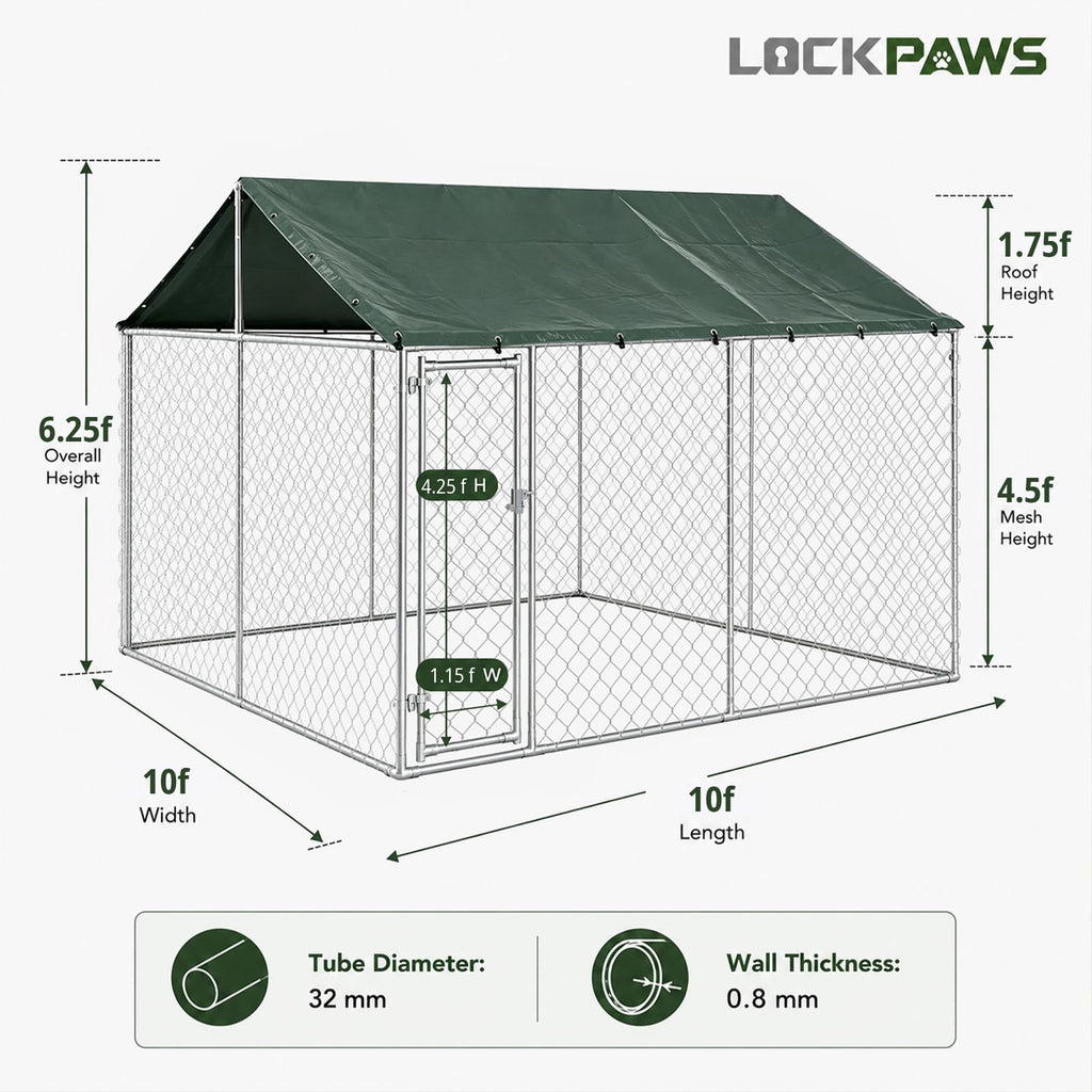 10x10FT Heavy Duty Galvanized Steel Outdoor Dog Kennel N412869