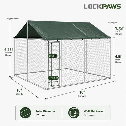 10x10FT Heavy Duty Galvanized Steel Outdoor Dog Kennel N412869