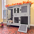 2-Tier Wooden Small Animal Cage with Trays, Wheels & Ramp M352