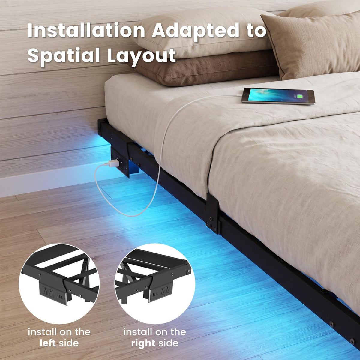 Full Floating Bed Frame with LED Lights D52016