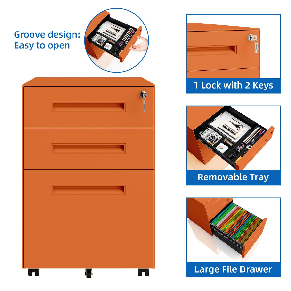 3 Drawer Metal Rolling File Cabinet O222992