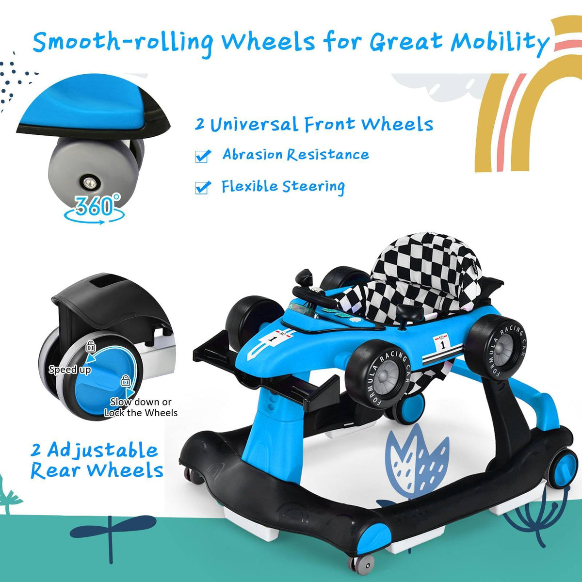 5-in-1 Foldable Baby Walker with Adjustable Height D51402