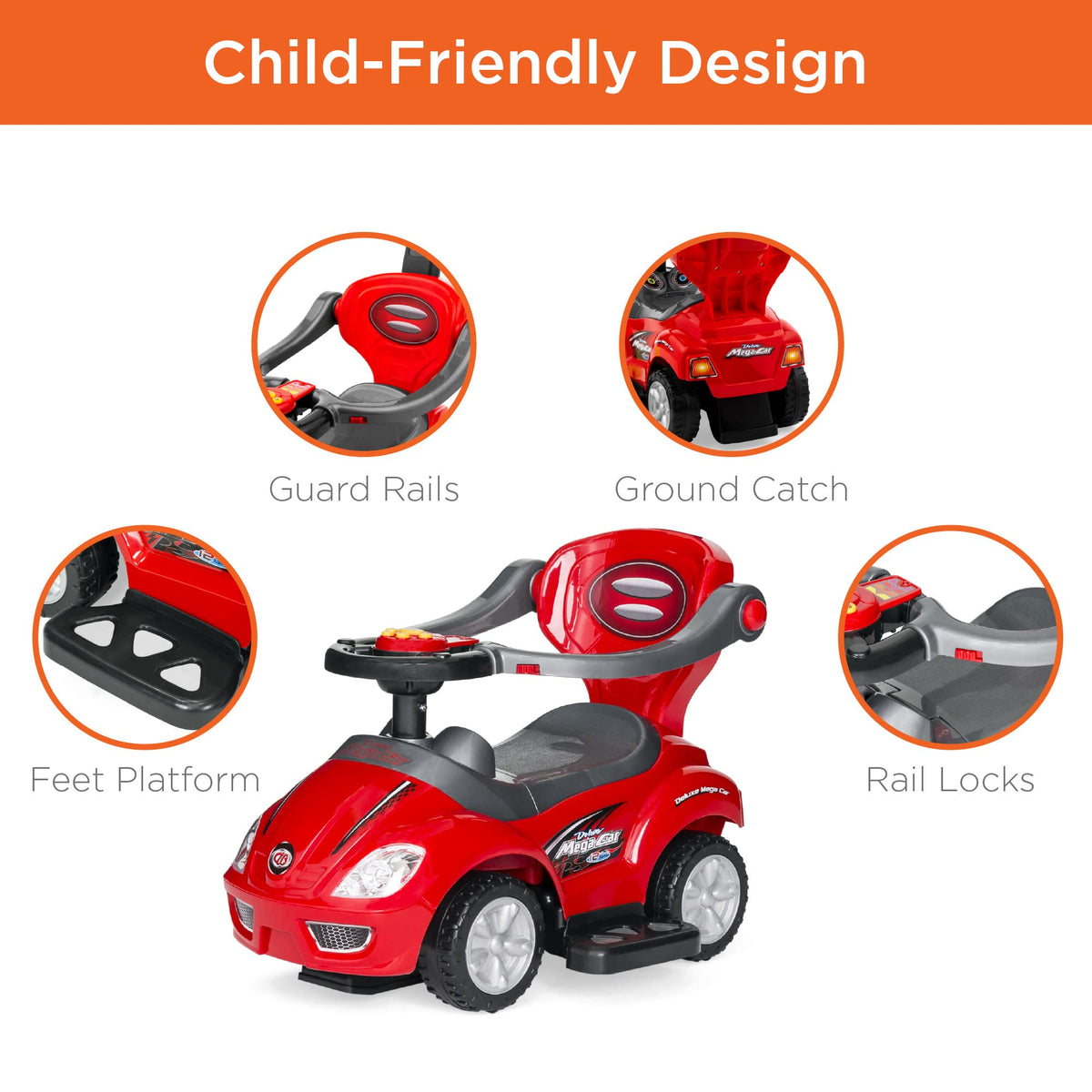 Kids 3-in-1 Push and Pedal Ride On Car T7746