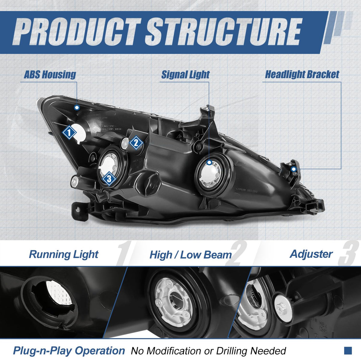 Black Housing Amber Corner Headlights Assembly C141314