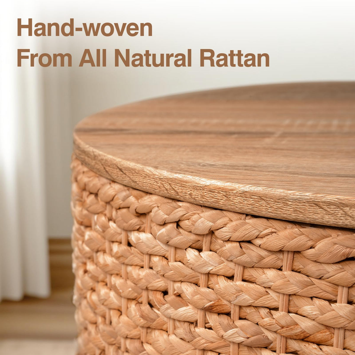 Round Nesting Coffee Table Set of 2 with Storage Wicker Rattan Wood Frame H347