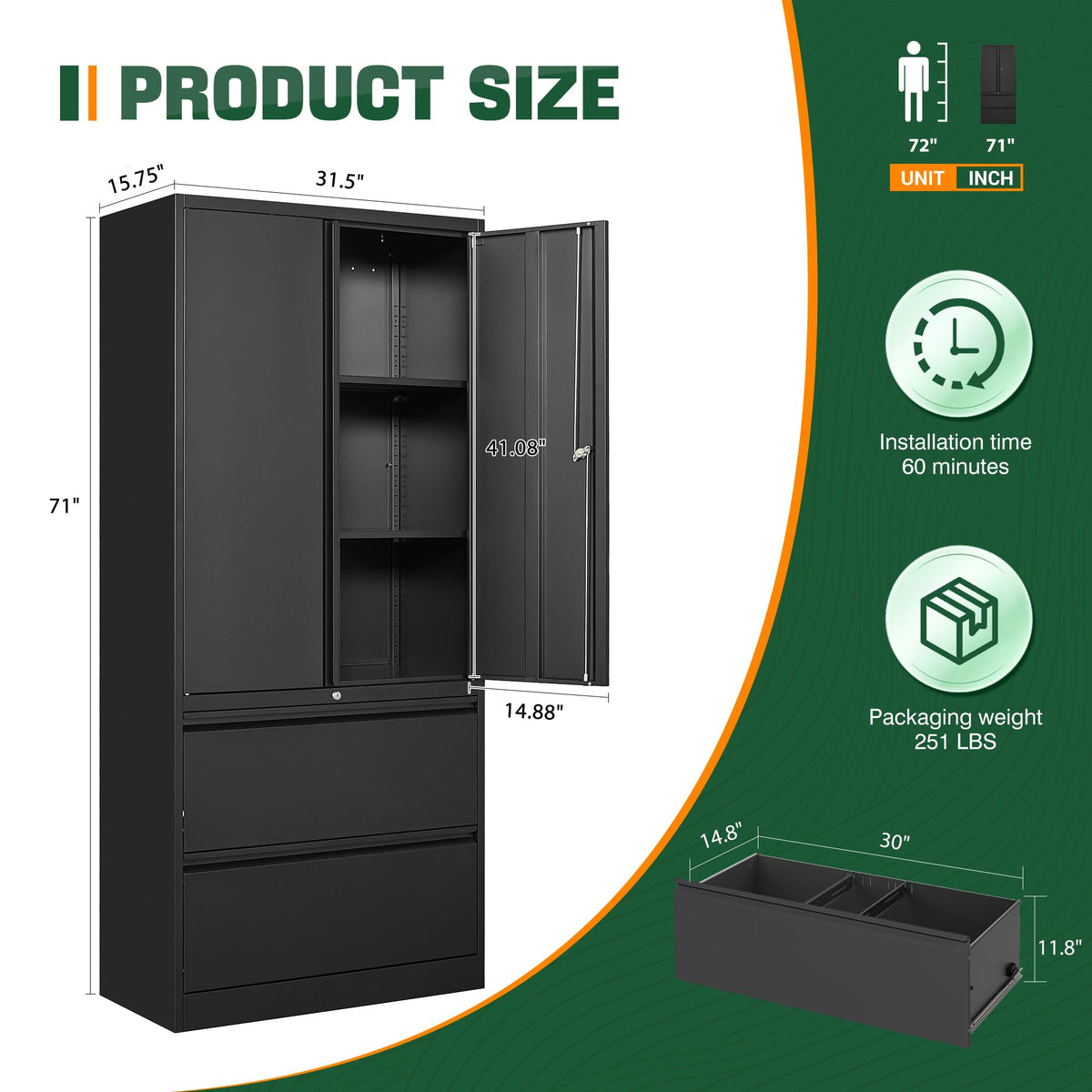 Metal 2 Drawer File Cabinet with Lock N169