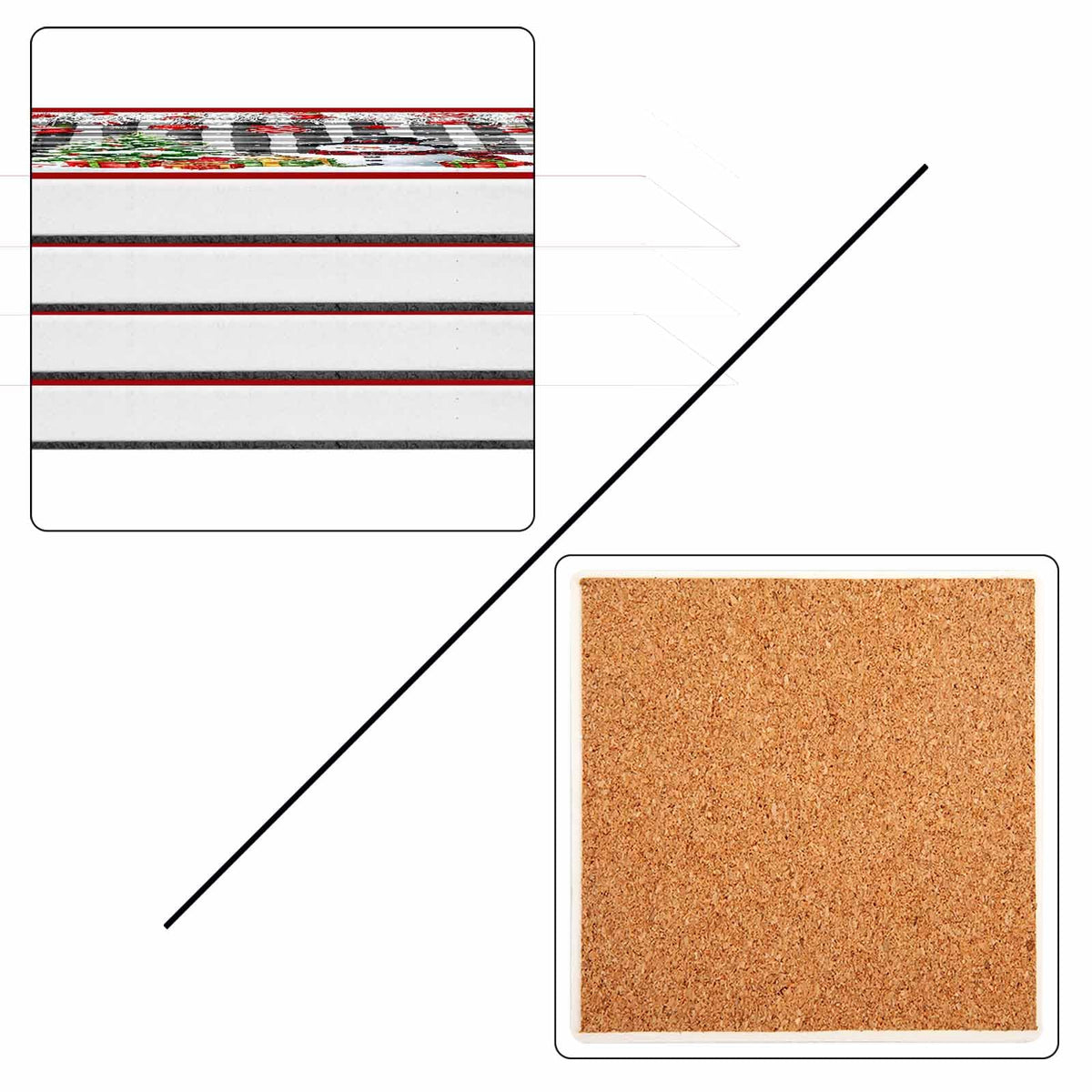 Ceramic Stone Coasters Set of 8 Black White Plaid Absorbent Non Slip V687563