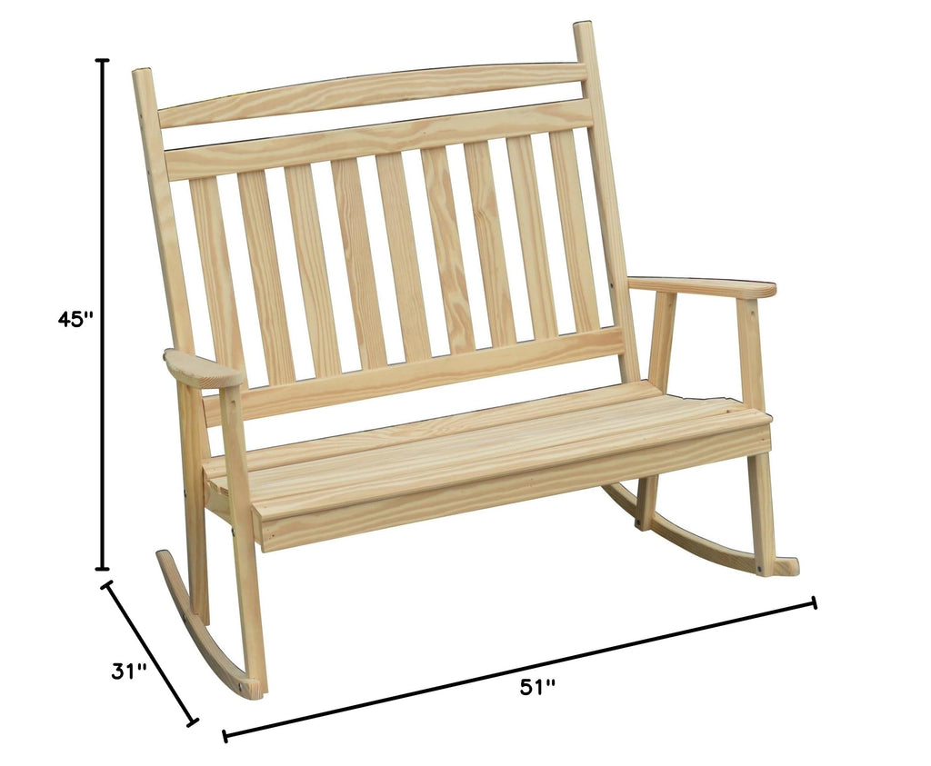 51 Inch Unfinished Pine Wood Double Rocking Chair U97612