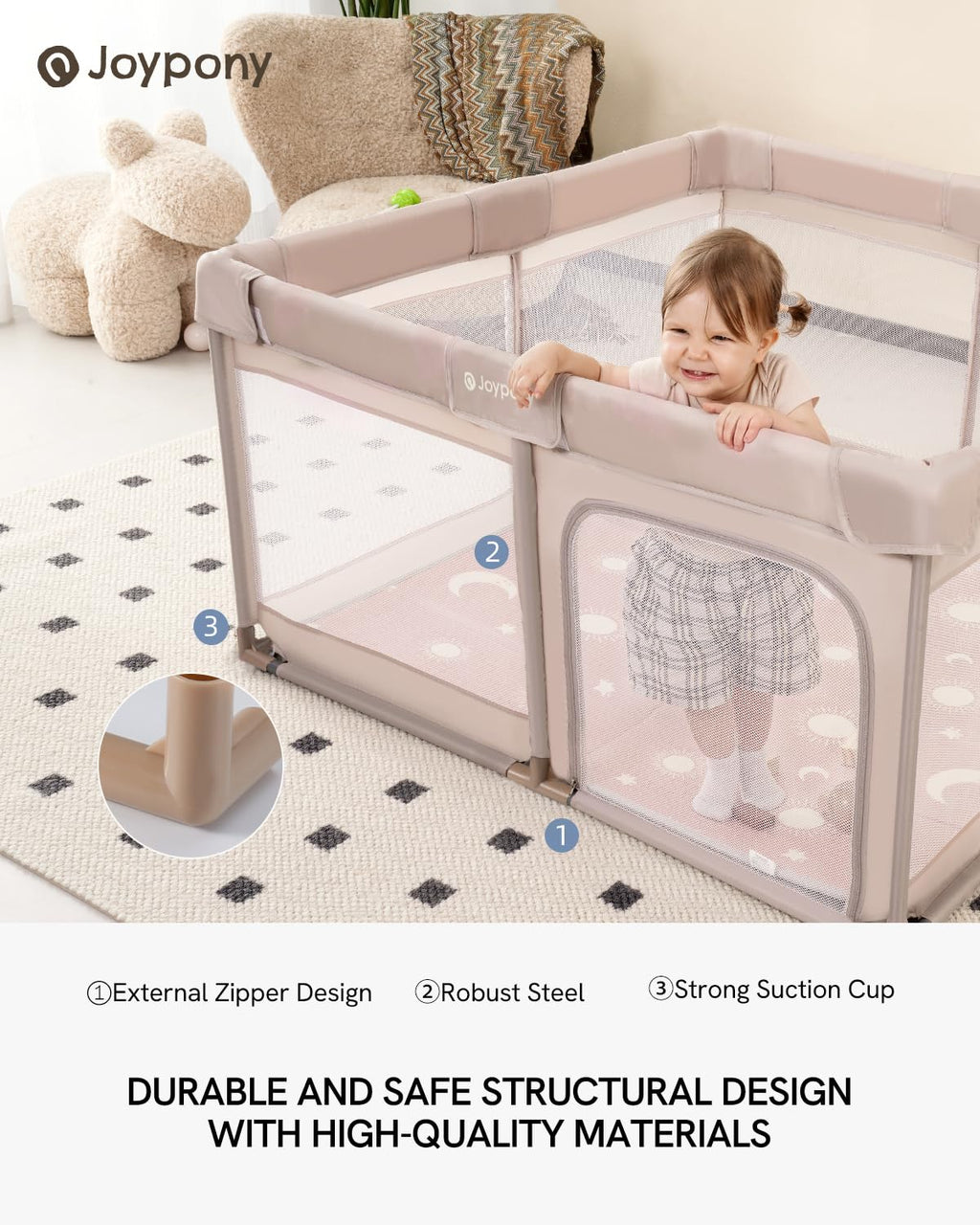 Baby Playpen with Mat 50x50 in Beige E395