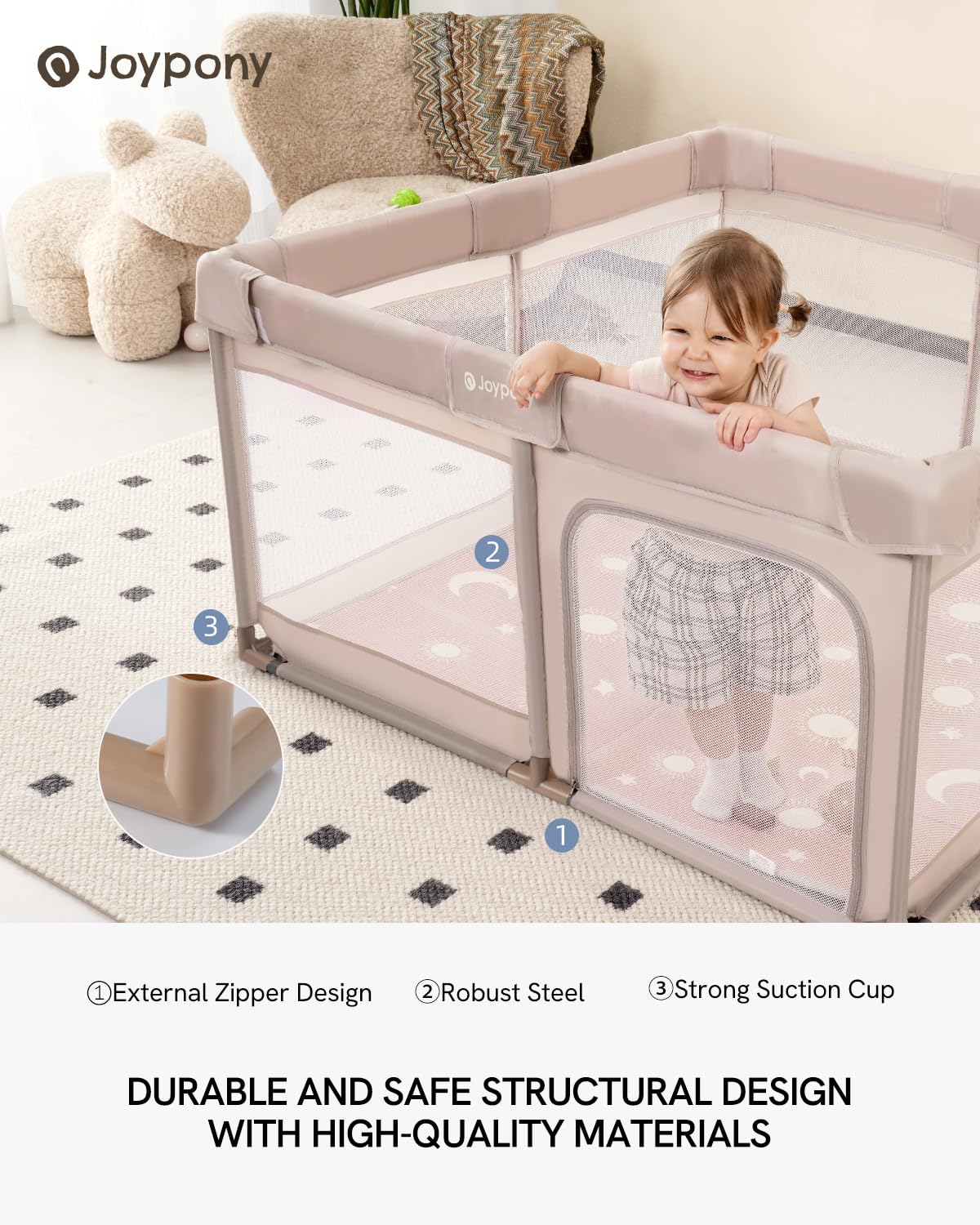 Baby Playpen with Mat 50x50 in Beige E395