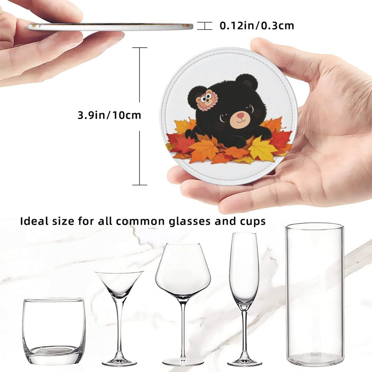 Black Bear Leather Coasters Set of 6 with Holder Q385676
