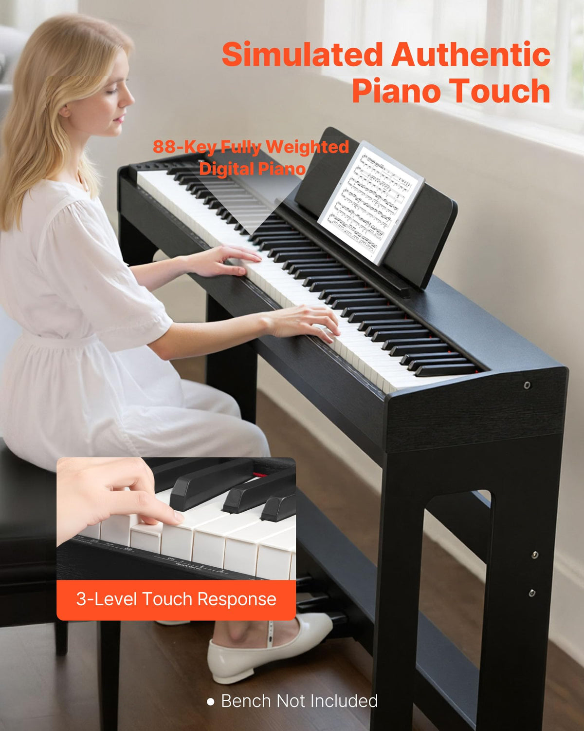 88 Keys Weighted Digital Piano with Furniture Stand and Triple Pedal, Black O9655