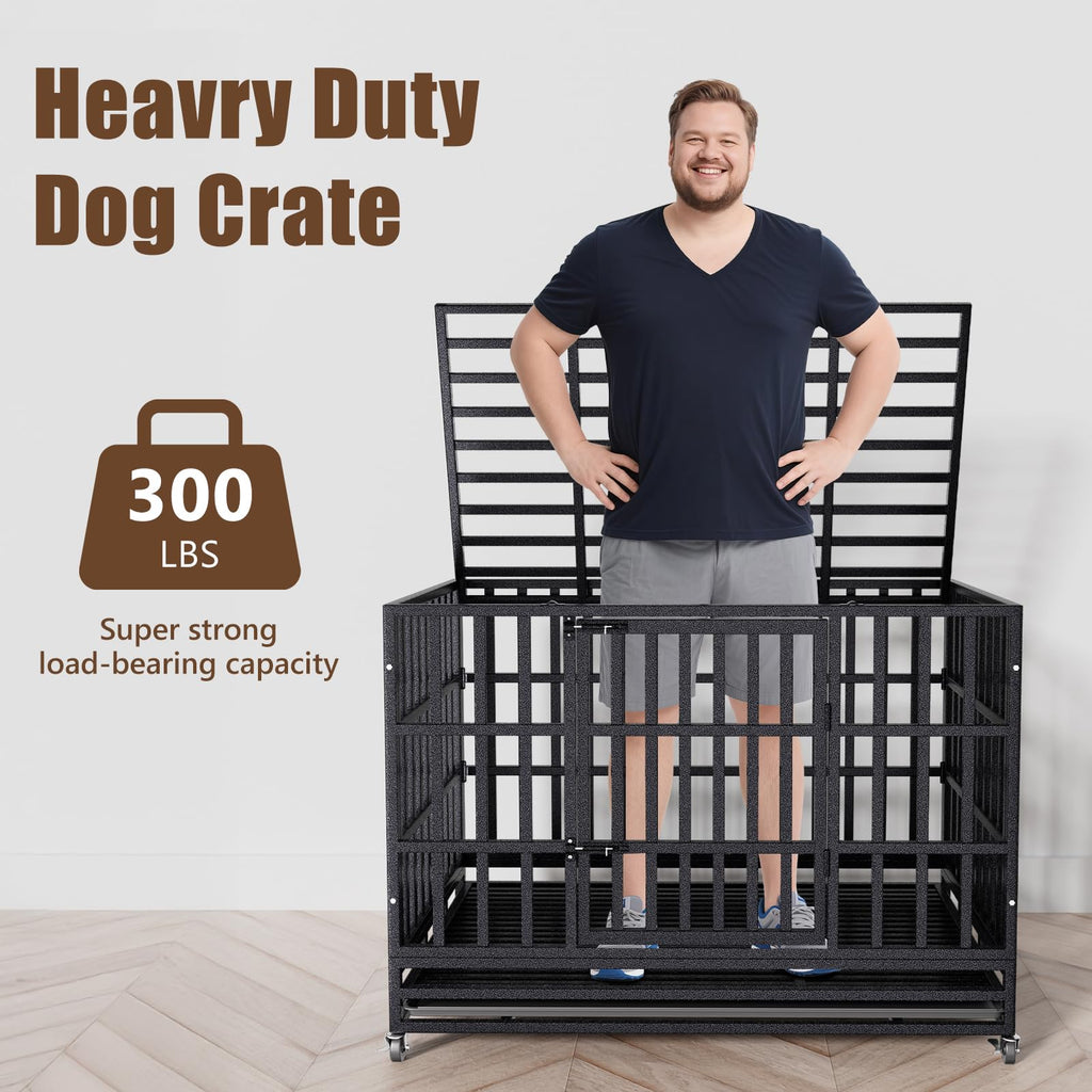 48 Inch Heavy Duty Dog Crate Kennel with Wheels X353739