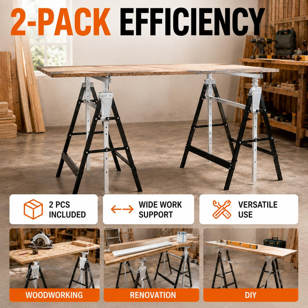 2 Pack Height Adjustable Folding Saw Horses D1924