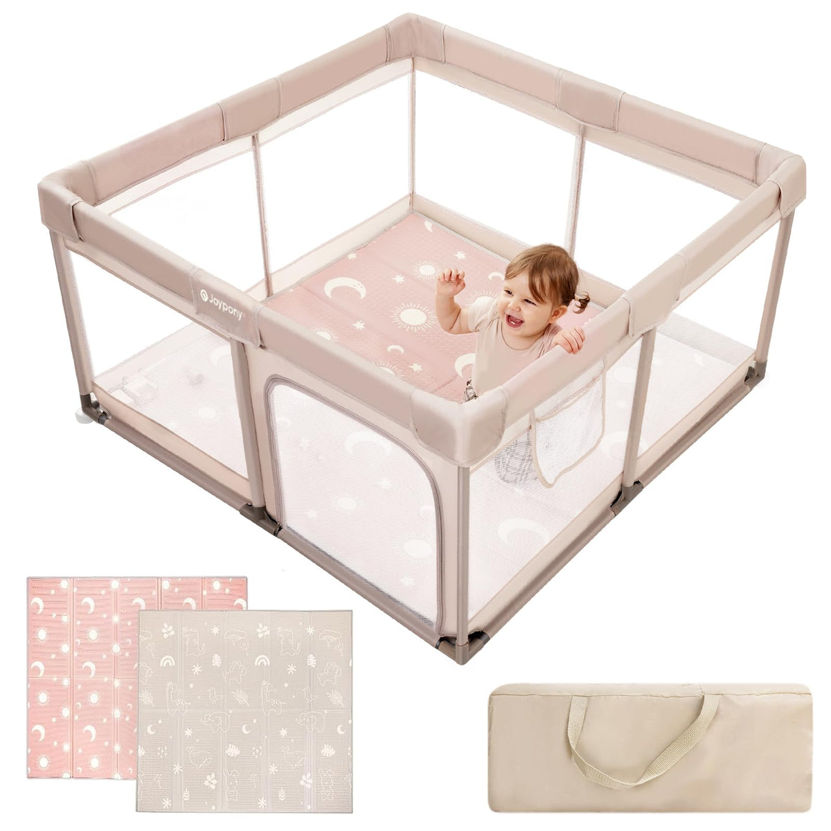 Baby Playpen with Mat 50x50 in Beige E395