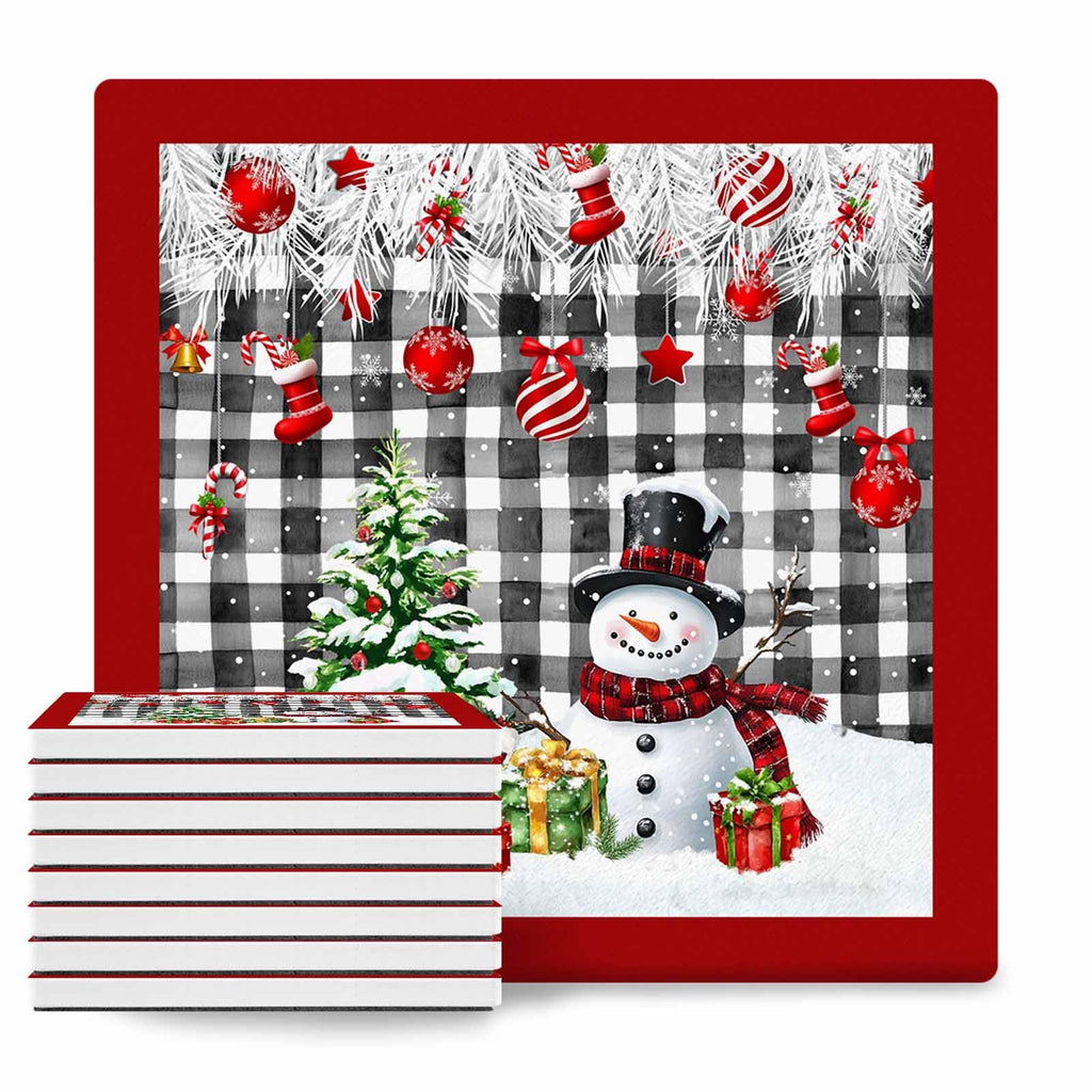 Ceramic Stone Coasters Set of 8 Black White Plaid Absorbent Non Slip V687563