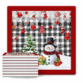 Ceramic Stone Coasters Set of 8 Black White Plaid Absorbent Non Slip V687563