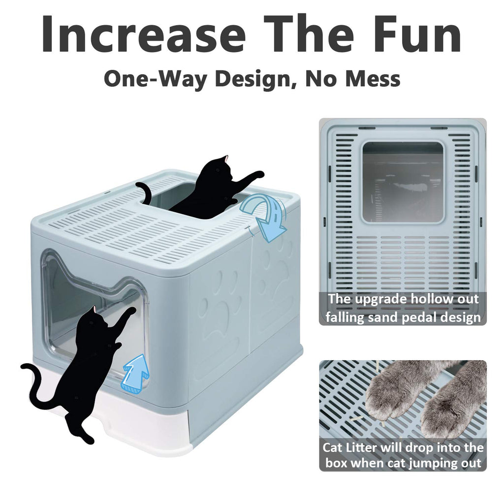 Foldable Enclosed Cat Litter Box with Lid and Litter Scoop V354