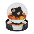 Black Bear Leather Coasters Set of 6 with Holder Q385676