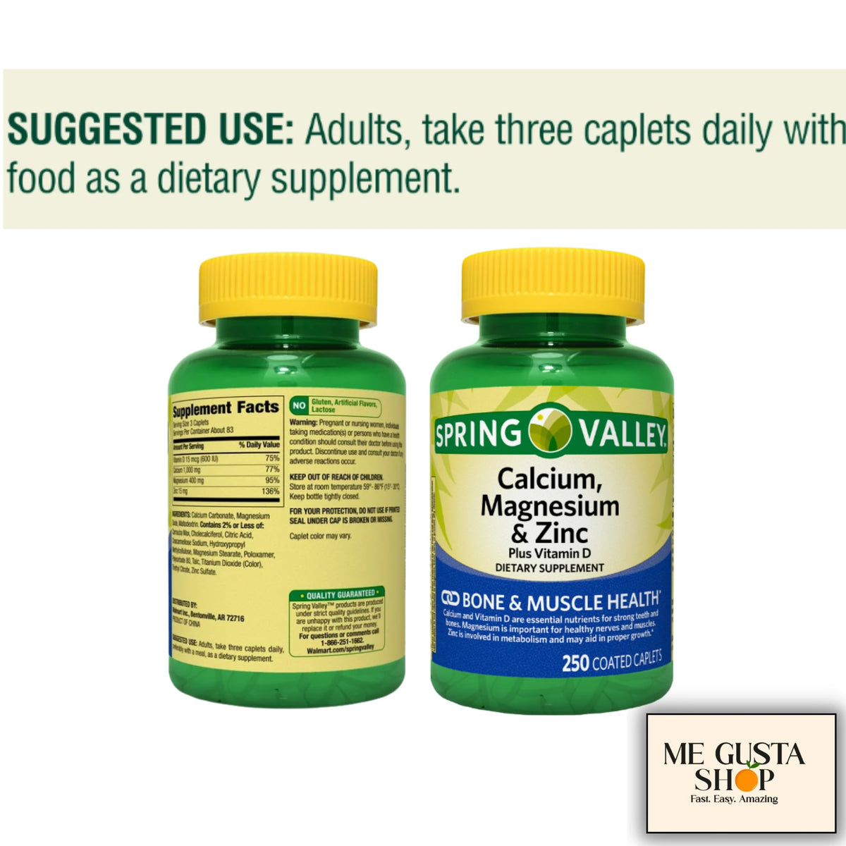 Calcium Magnesium Zinc Plus Vitamin D3 Caplets 500 Count A911