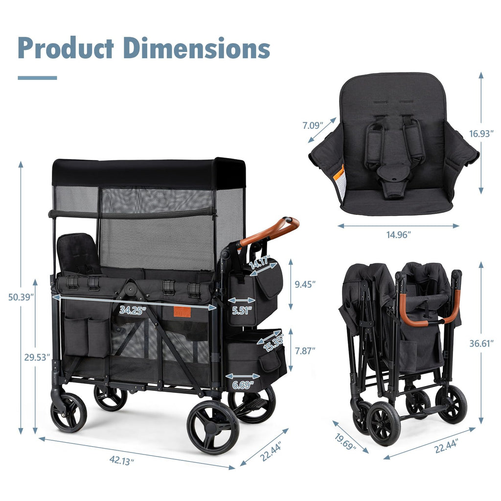 Foldable All-Terrain Double Wagon Stroller with Canopy C387172