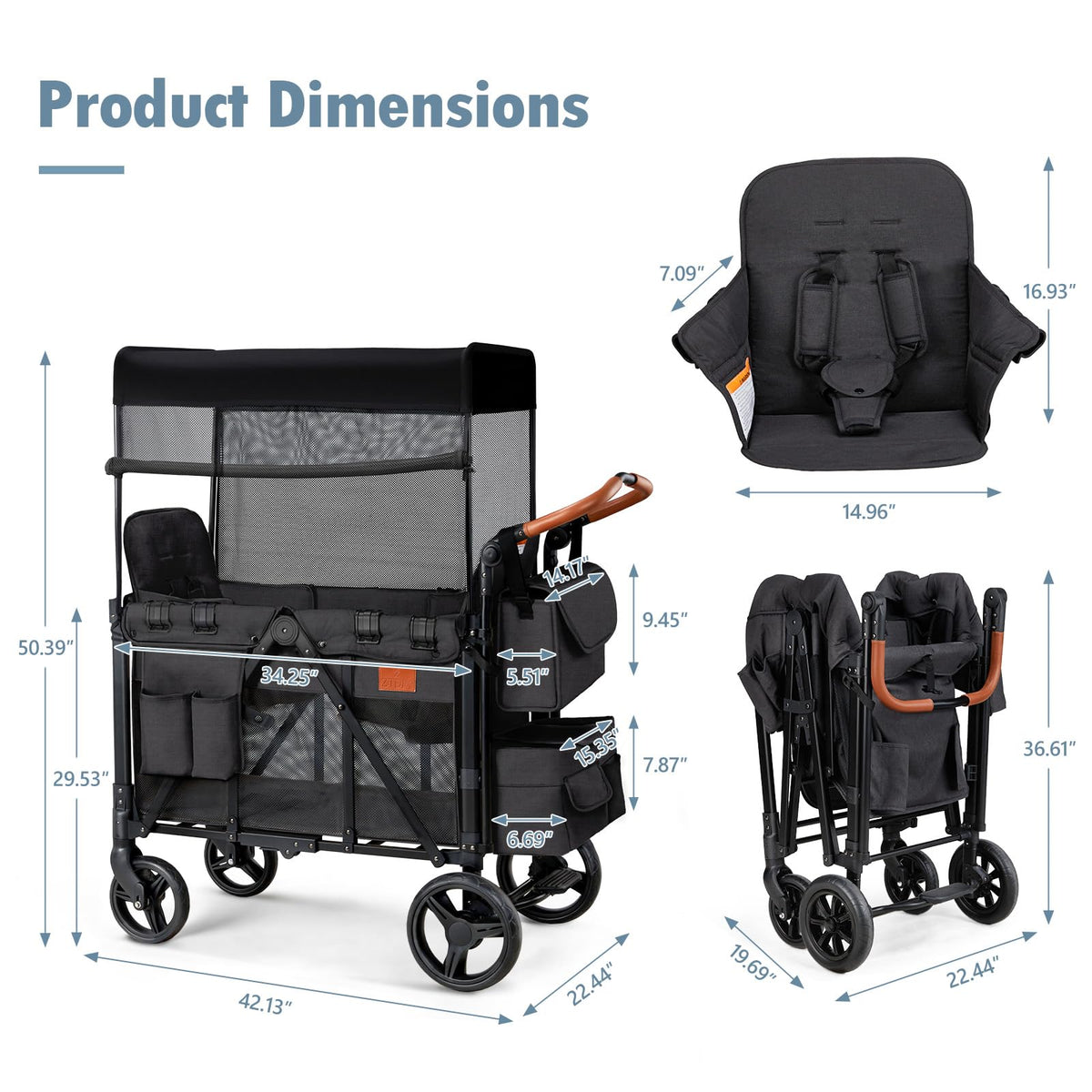 Foldable All-Terrain Double Wagon Stroller with Canopy C387172