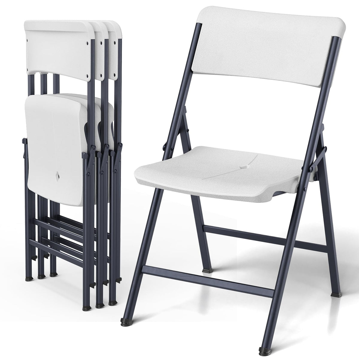 White 4 Pack Plastic Folding Chairs with Metal Frame V7706
