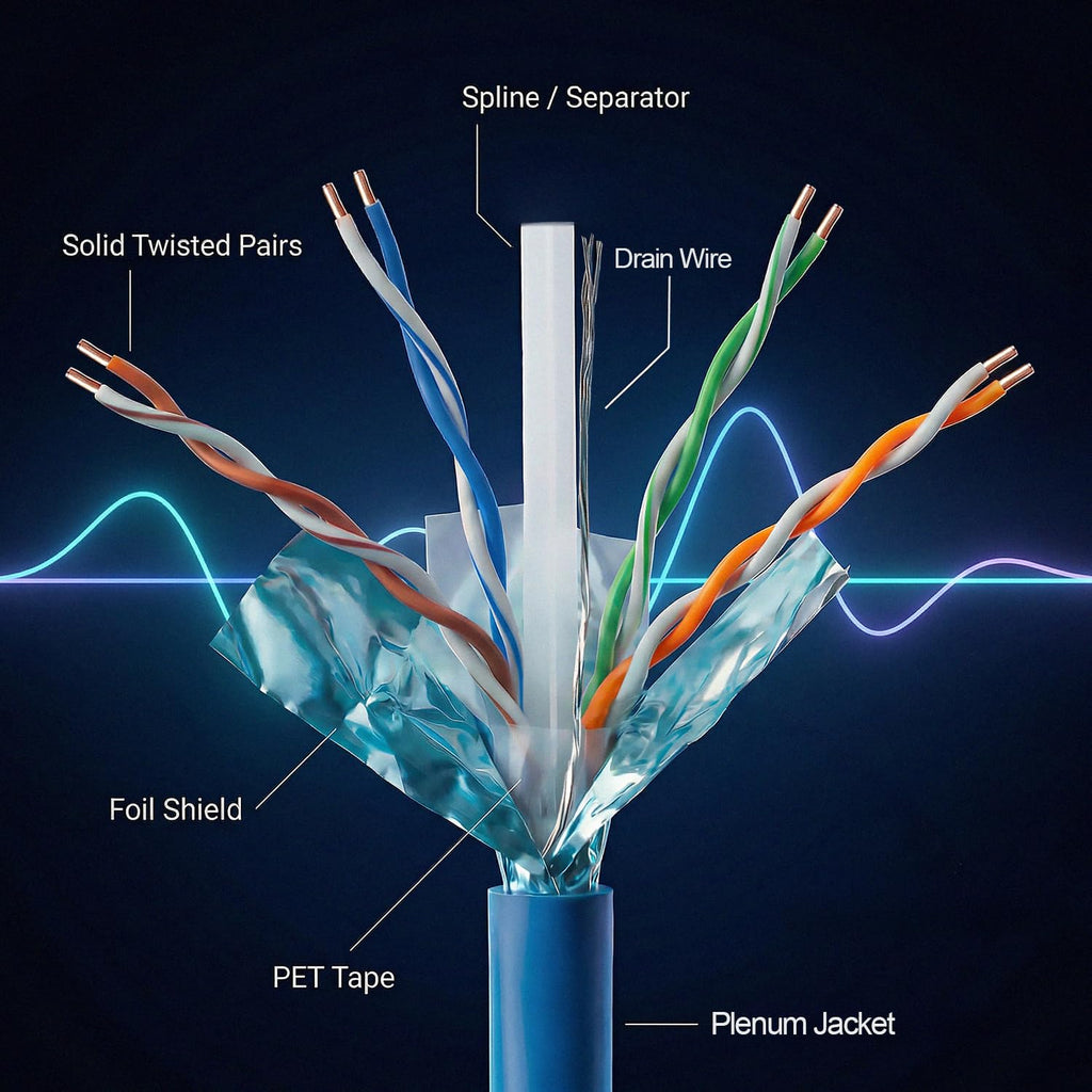 Cat6 Plenum Shielded 1000ft 23AWG Solid Bare Copper Ethernet Cable I8739