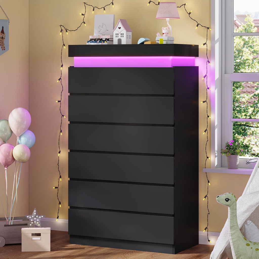Black 6 Drawer Dresser M620