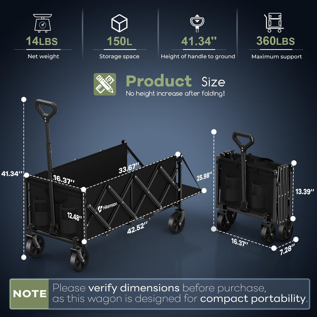 43'' Extra Long Folding Wagon with Extended Tailgate, Black V46072