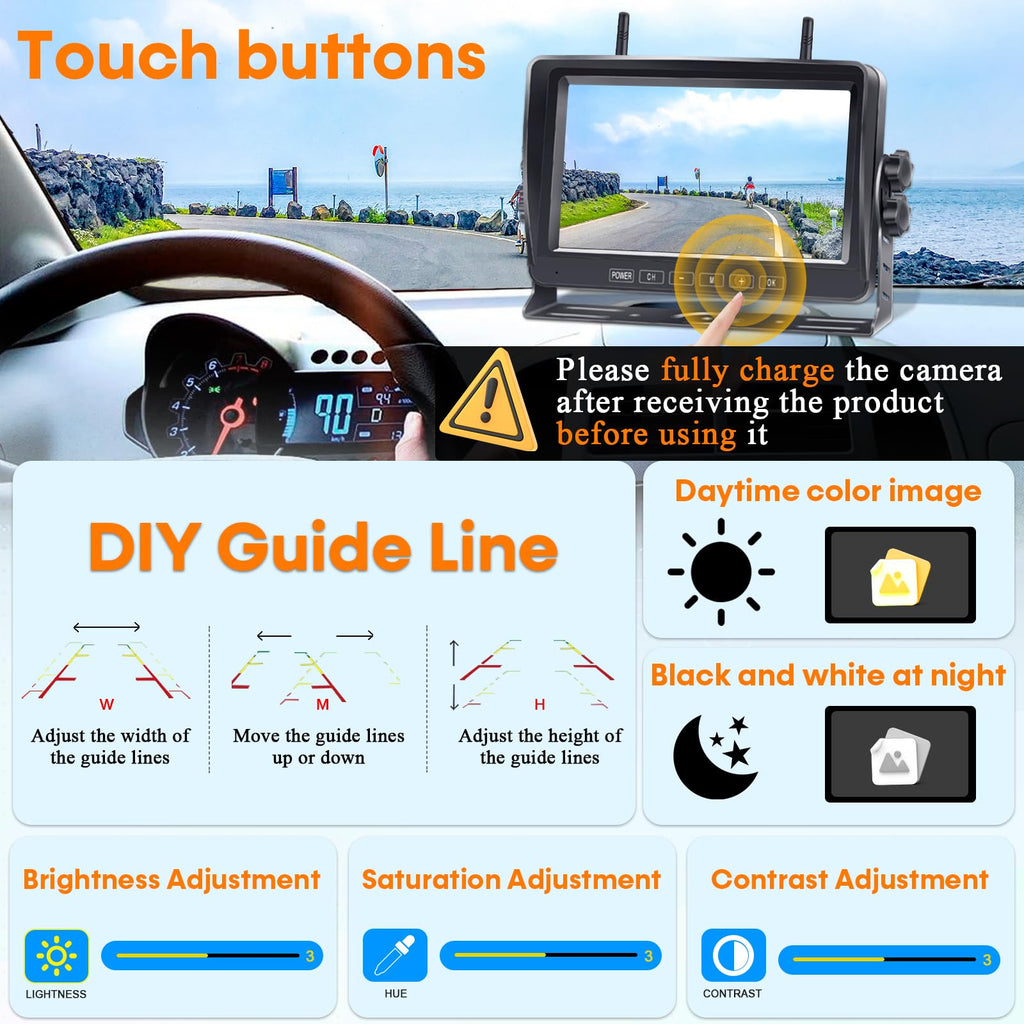 Wireless Backup Camera 7-Inch Magnetic HD 1080P G728
