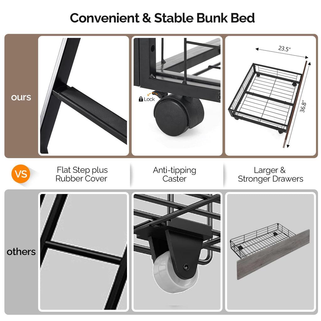 Twin Over Full Metal Bunk Bed with 2 Storage Drawers Z1068