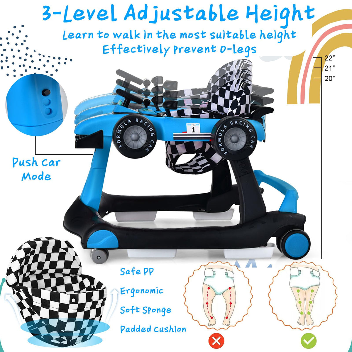5-in-1 Foldable Baby Walker with Adjustable Height D51402