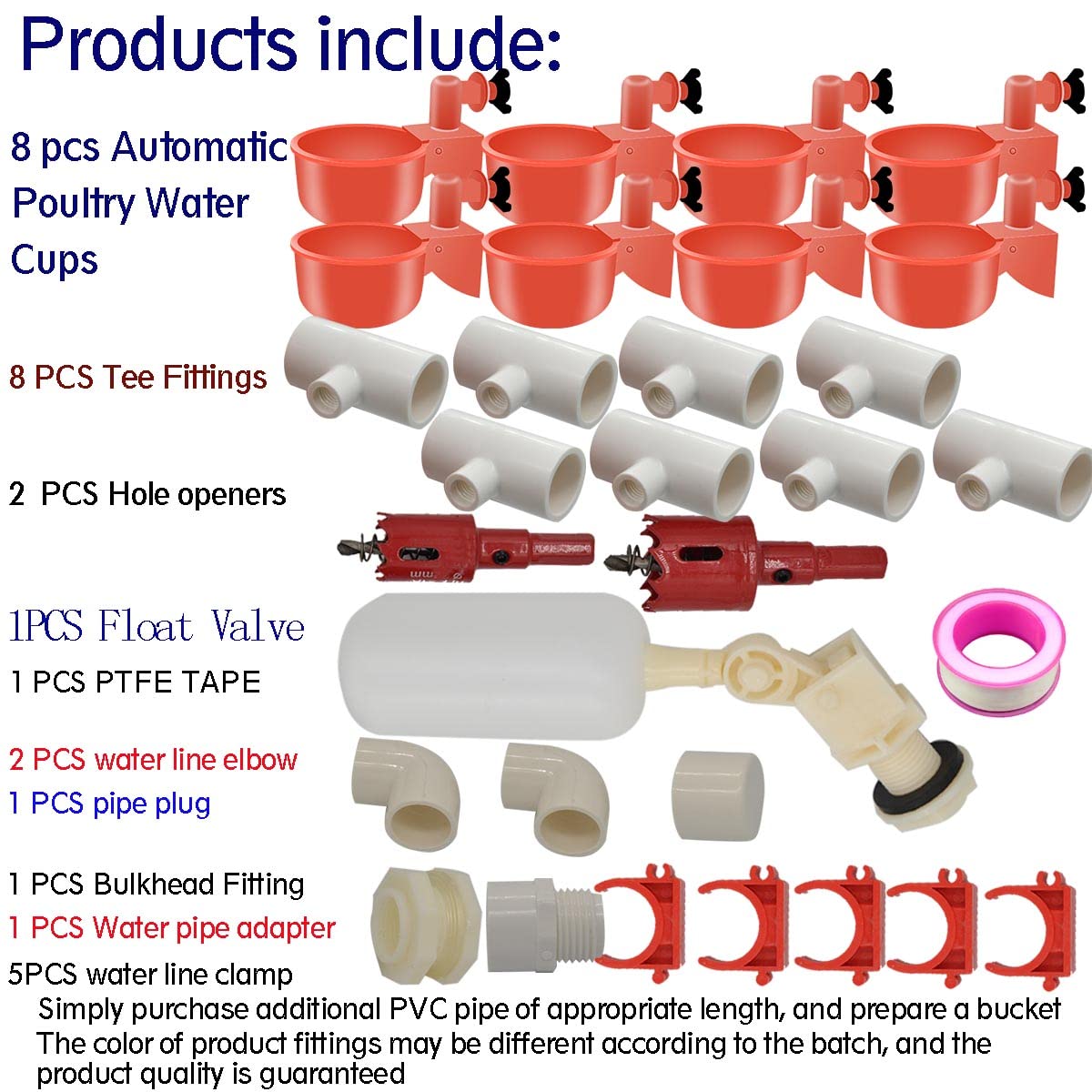 Automatic Chicken Nipple Waterer Cups and PVC Tee Fittings X3904