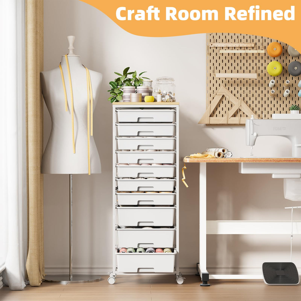 Rolling Storage Cart with 10 Drawers, White V629439