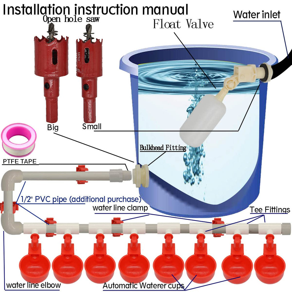 Automatic Chicken Nipple Waterer Cups and PVC Tee Fittings X3904