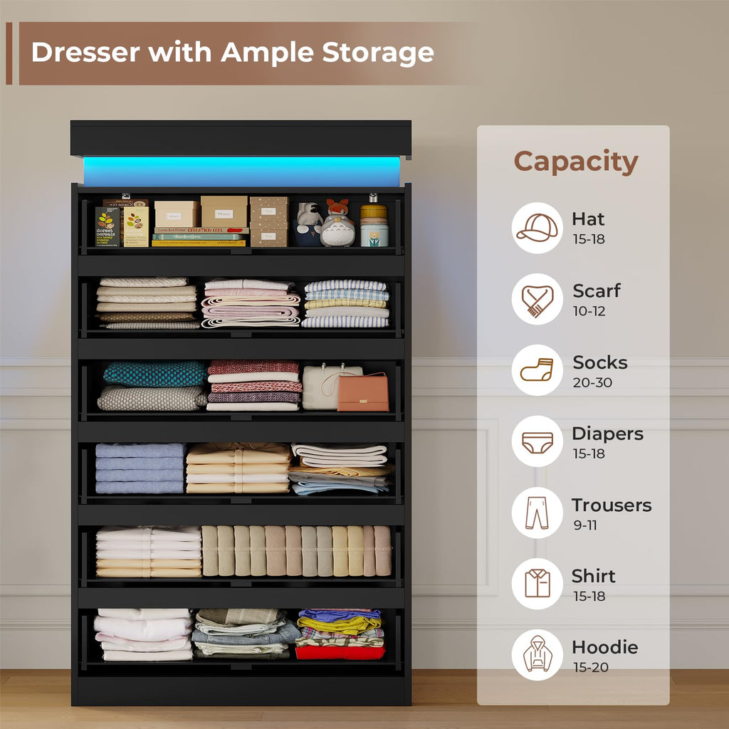 Black 6 Drawer Dresser M620