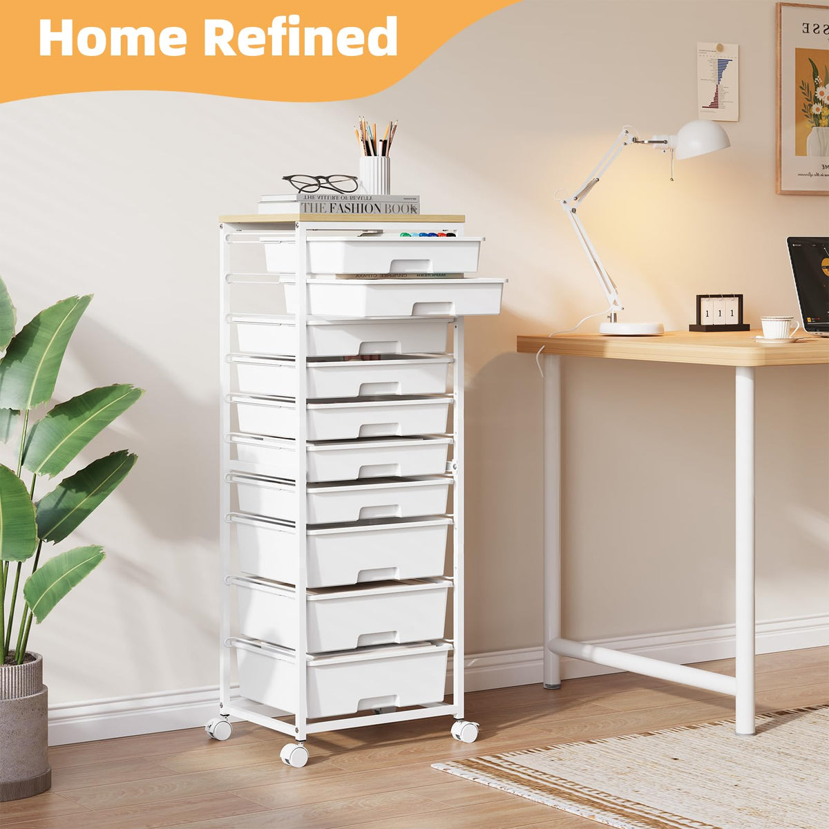 Rolling Storage Cart with 10 Drawers, White V629439