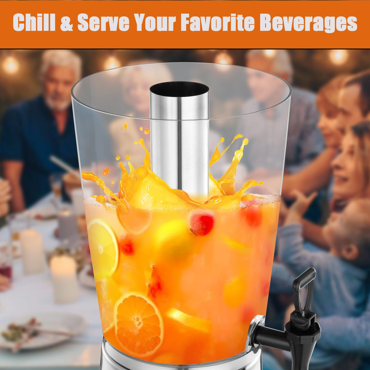 2 Gallons Stainless Steel Beverage Dispenser with Stand and Spigot A18888