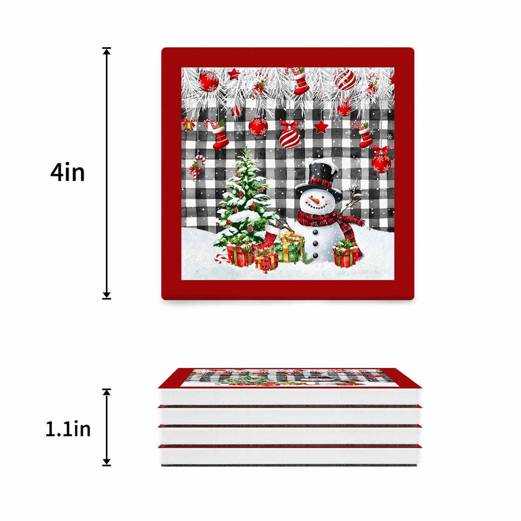 Ceramic Stone Coasters Set of 8 Black White Plaid Absorbent Non Slip V687563