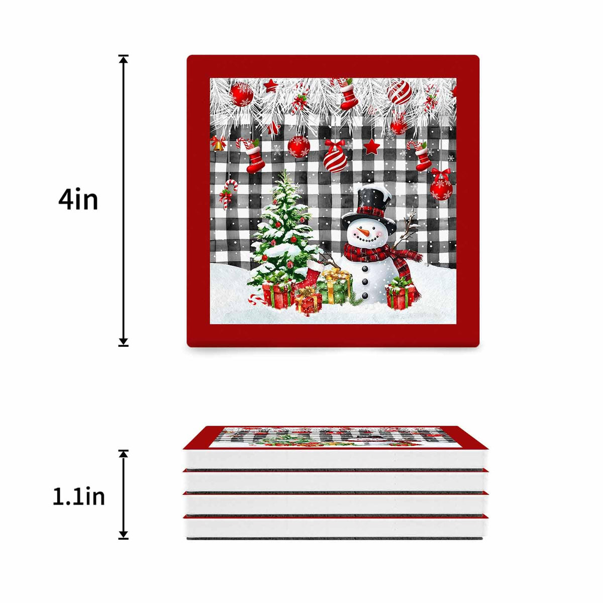 Ceramic Stone Coasters Set of 8 Black White Plaid Absorbent Non Slip V687563