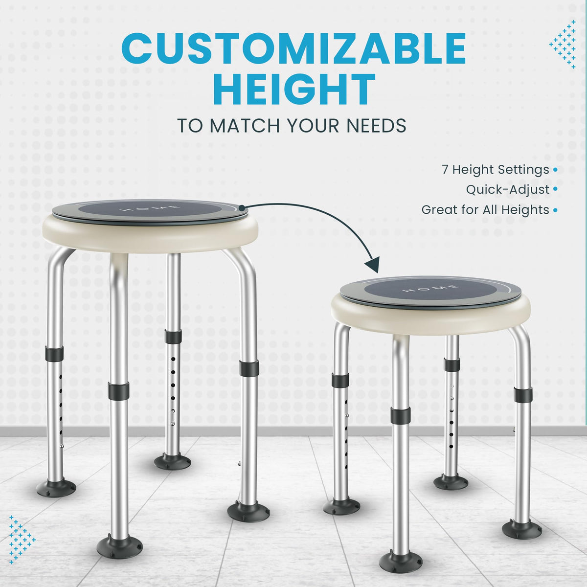 Adjustable Swivel Shower Stool with Non-Slip Feet B505