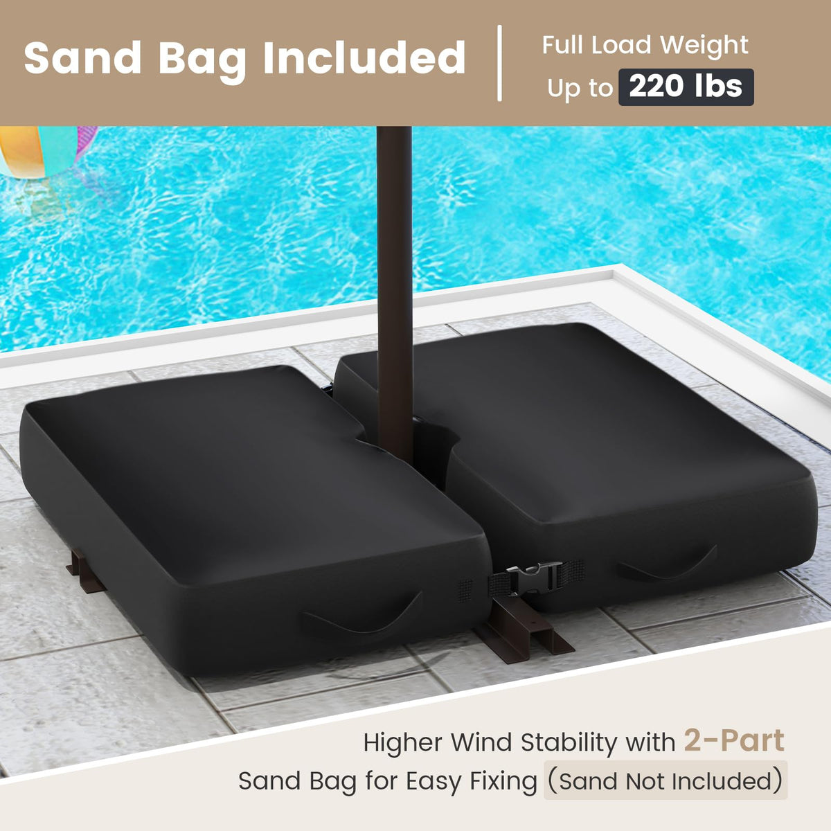 10FT Offset Patio Umbrella with Base and 40 Solar LED Lights M917810