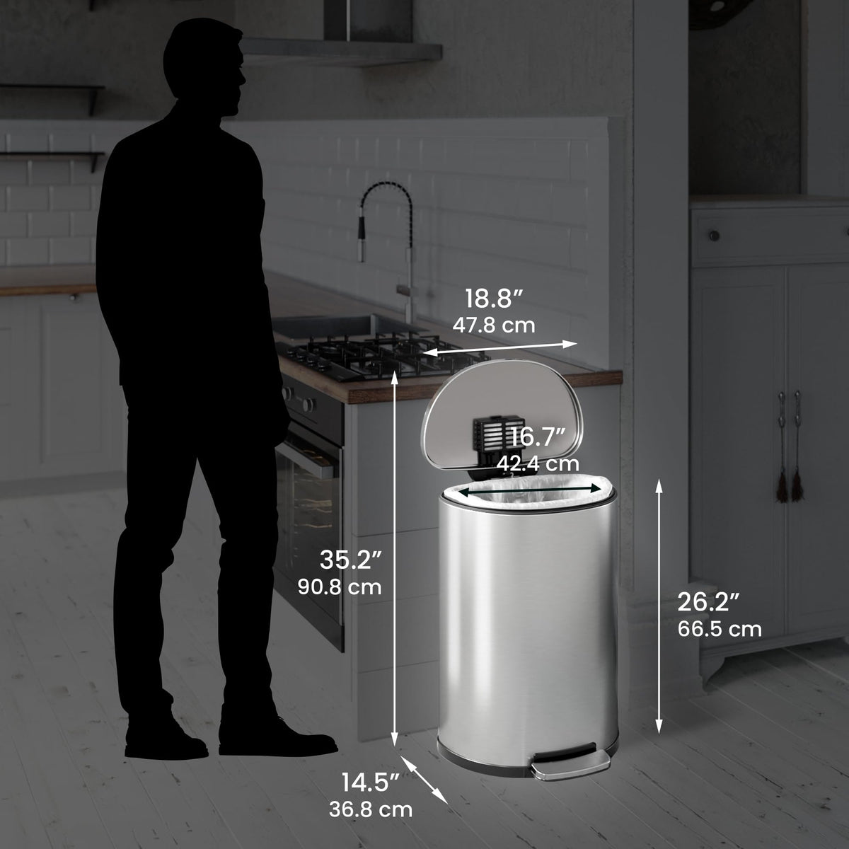 13.2 Gallon Stainless Steel Step Trash Can K76519