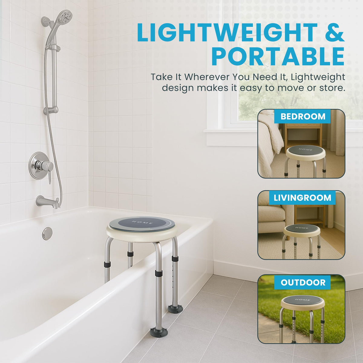 Adjustable Swivel Shower Stool with Non-Slip Feet B505