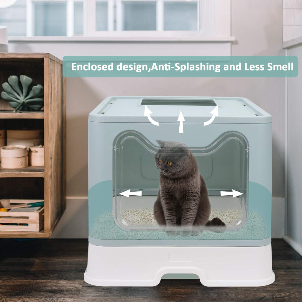 Foldable Enclosed Cat Litter Box with Lid and Litter Scoop V354