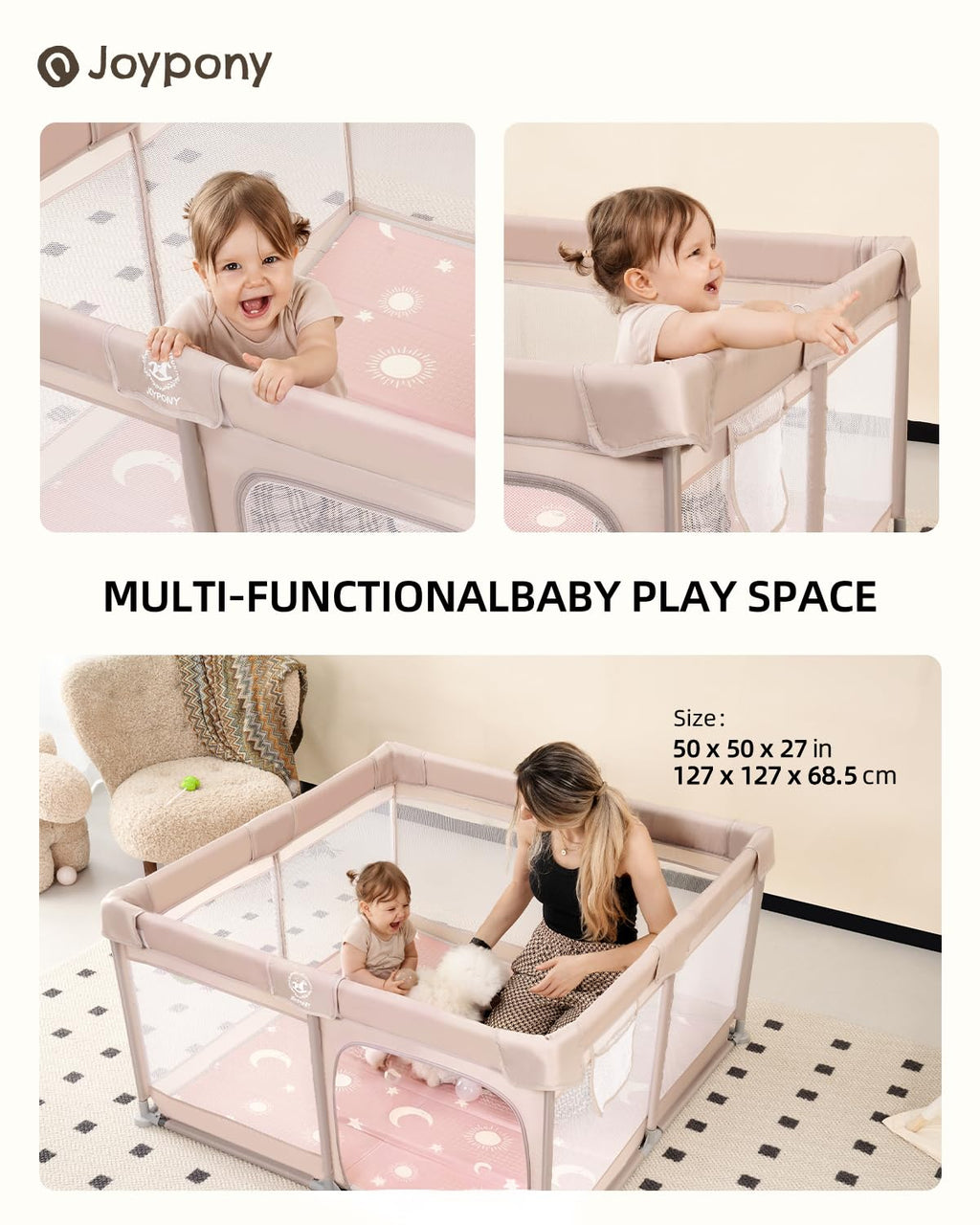 Baby Playpen with Mat 50x50 in Beige E395