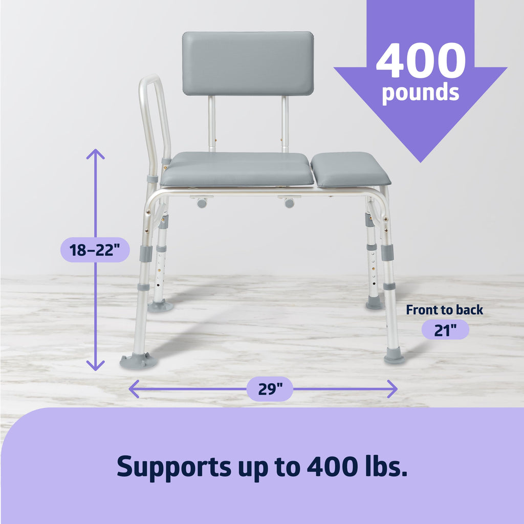 Padded Transfer Bench for Bathtub and Shower, Height Adjustable, 400 lb. Weight Capacity E4585