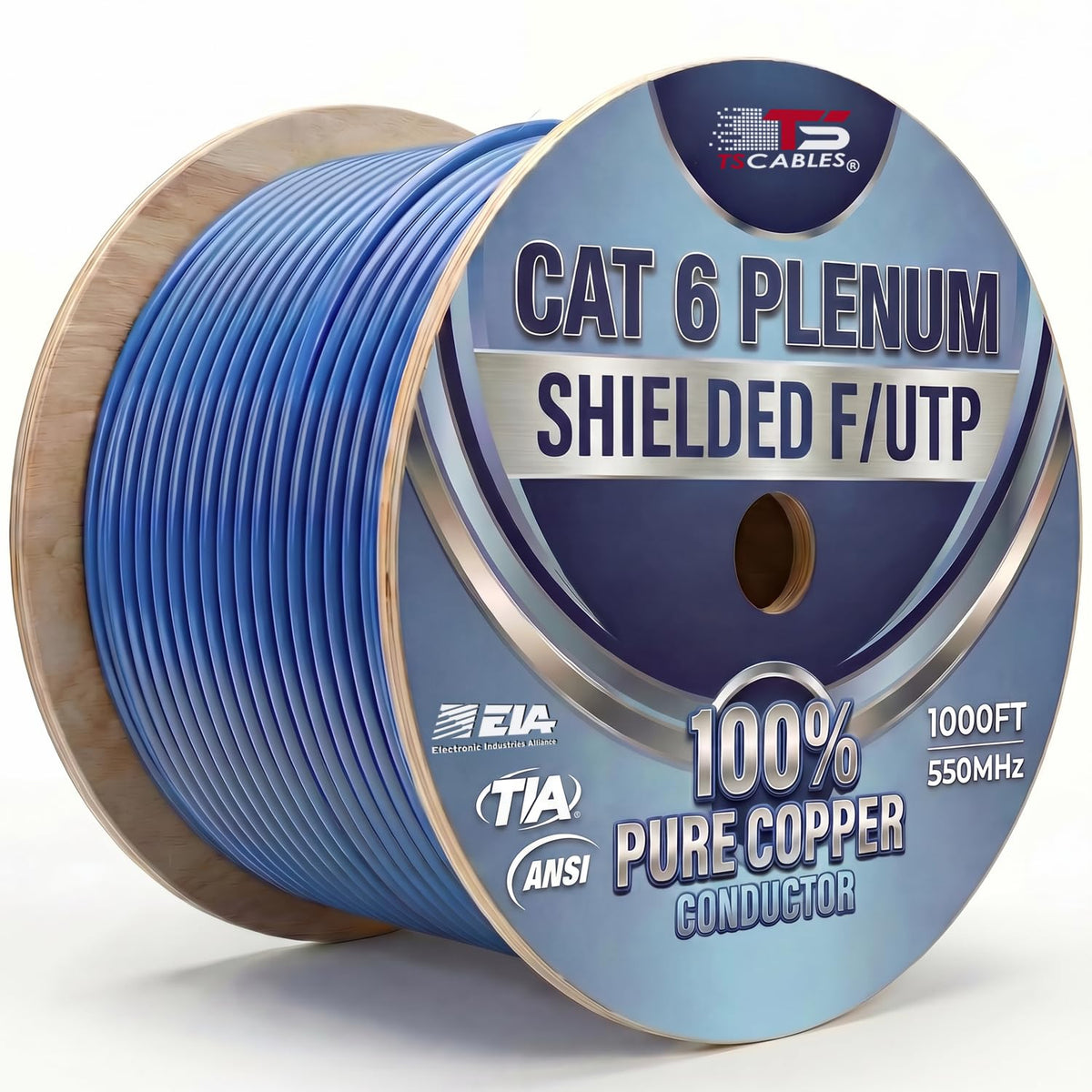 Cat6 Plenum Shielded 1000ft 23AWG Solid Bare Copper Ethernet Cable I8739
