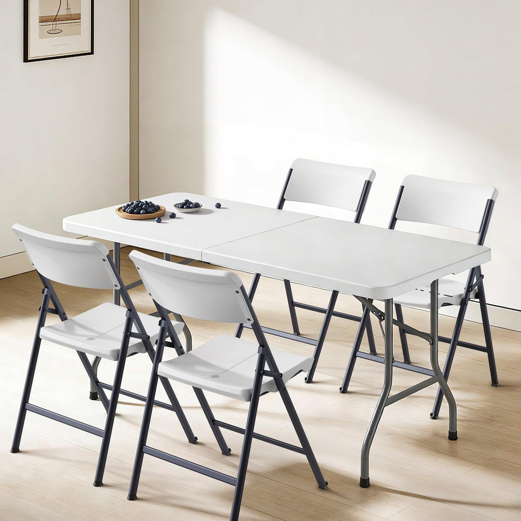 White 4 Pack Plastic Folding Chairs with Metal Frame V7706